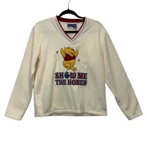 Disney Winnie the Pooh Early 2000s Fleece V-neck Pullover Long Sleeve Medium